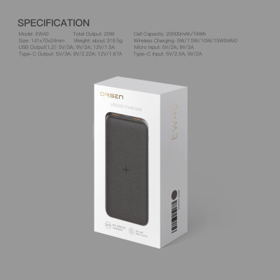 Беспроводной Power Bank Orsen by Eloop EW40 20000mAh/18W Беспроводной Power Bank Orsen by Eloop EW40 20000mAh/18W