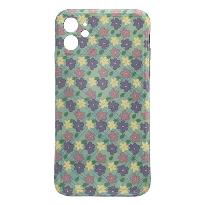 Силіконовий чохол IMD Frame Cream/Pink/Fiolet Flowers для iPhone 11