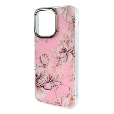 Силиконовый чехол Gold Camera Pink Flowers для iPhone 13 Pro Max