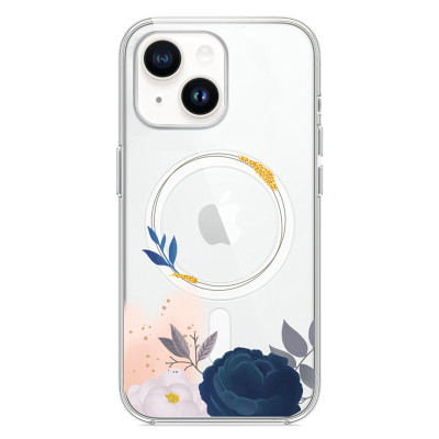 Силиконовый чехол Clear Case Fiolet Flower with MagSafe для iPhone 13/14
