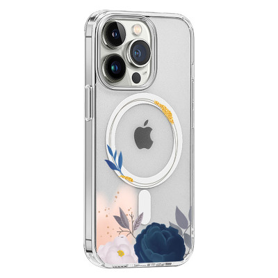 Силиконовый чехол Clear Case Fiolet Flower with MagSafe для iPhone 13 Pro Max