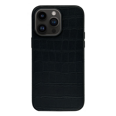 Чехол Apple Leather Crocodile Case Black with MagSafe для iPhone 15 Pro Max